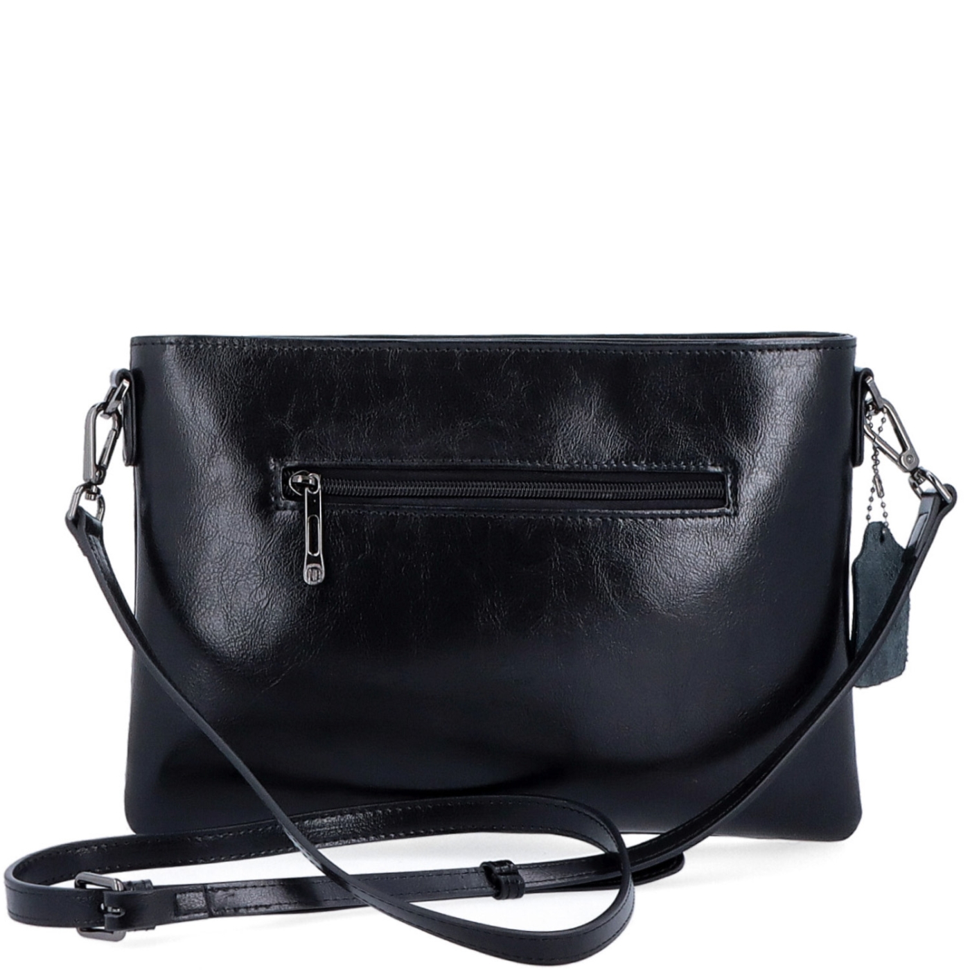 Elegantná minimalistická kožená crossbody kabelka Noelia Bolger materiál kože zapínanie na zips farba čierna veľkosť malá NB 0105 C Zozadu