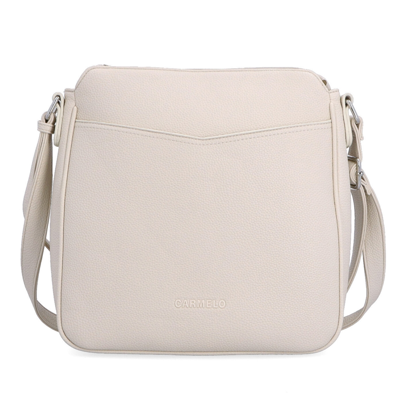 Stredná crossbody kabelka s predným vreckom na cvoček Carmelo materiál syntetická koža zapínanie na zips farba béžová veľkosť stredná 4331 BE Spredu