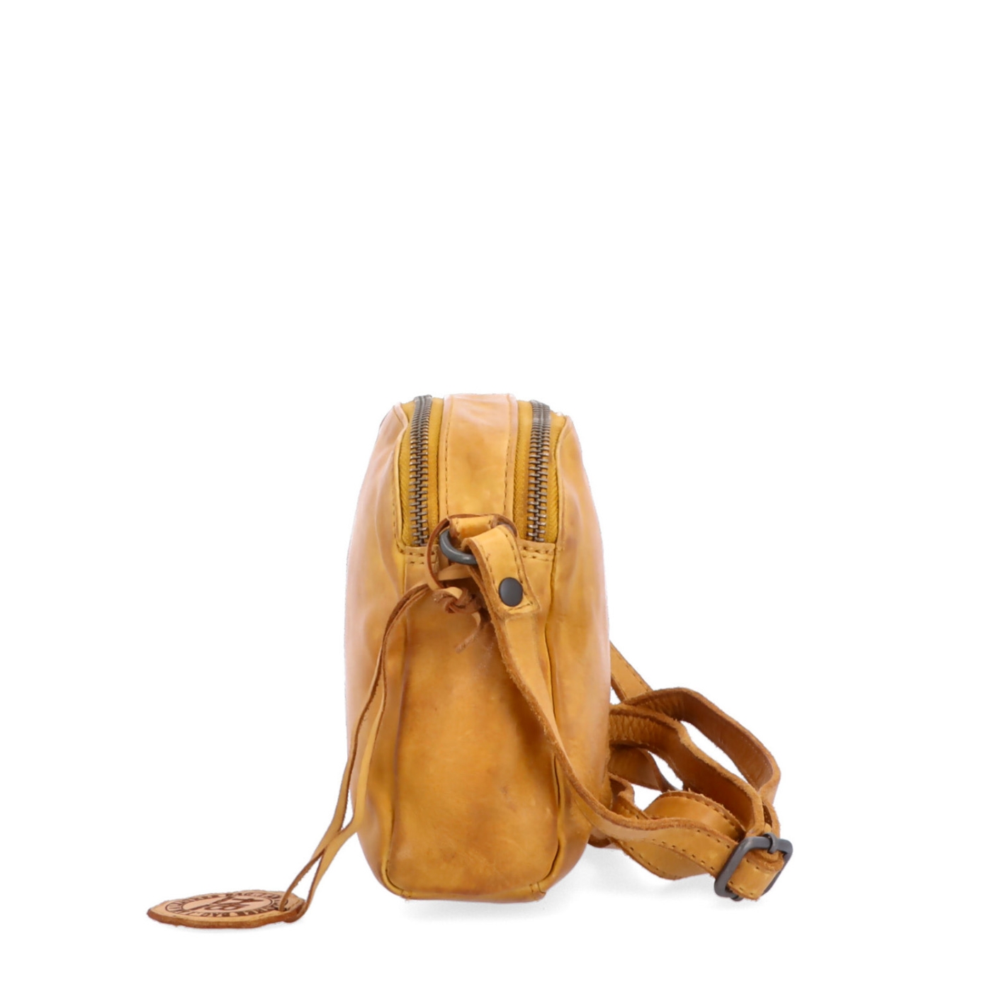 Kvalitná kožená crossbody kabelka Noelia Bolger materiál kože zapínanie na zips farba žltá veľkosť malá NB 2408 ZLU Z boku
