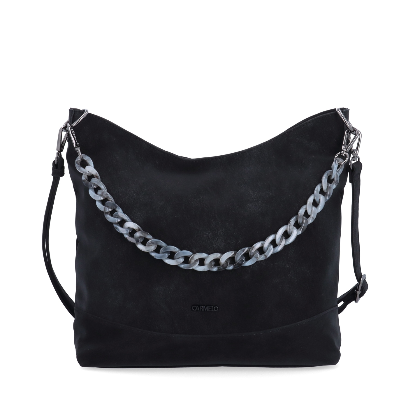 Štýlová crossbody kabelka s odnímateľným reťazom Carmelo materiál syntetická koža zapínanie na zips farba čierna veľkosť stredná 4660 C Spredu