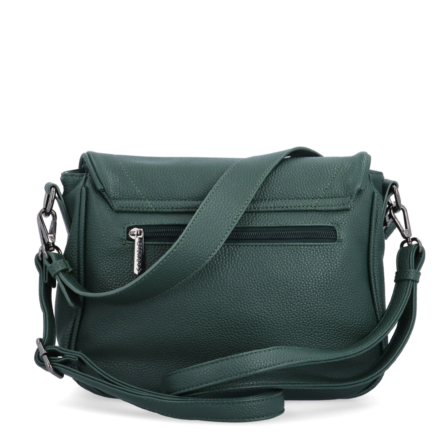 Dámska crossbody kabelka s jemnou štruktúrou Carmelo materiál syntetická koža zapínanie s chlopňou farba zelená veľkosť stredná 4361 TZE Zozadu