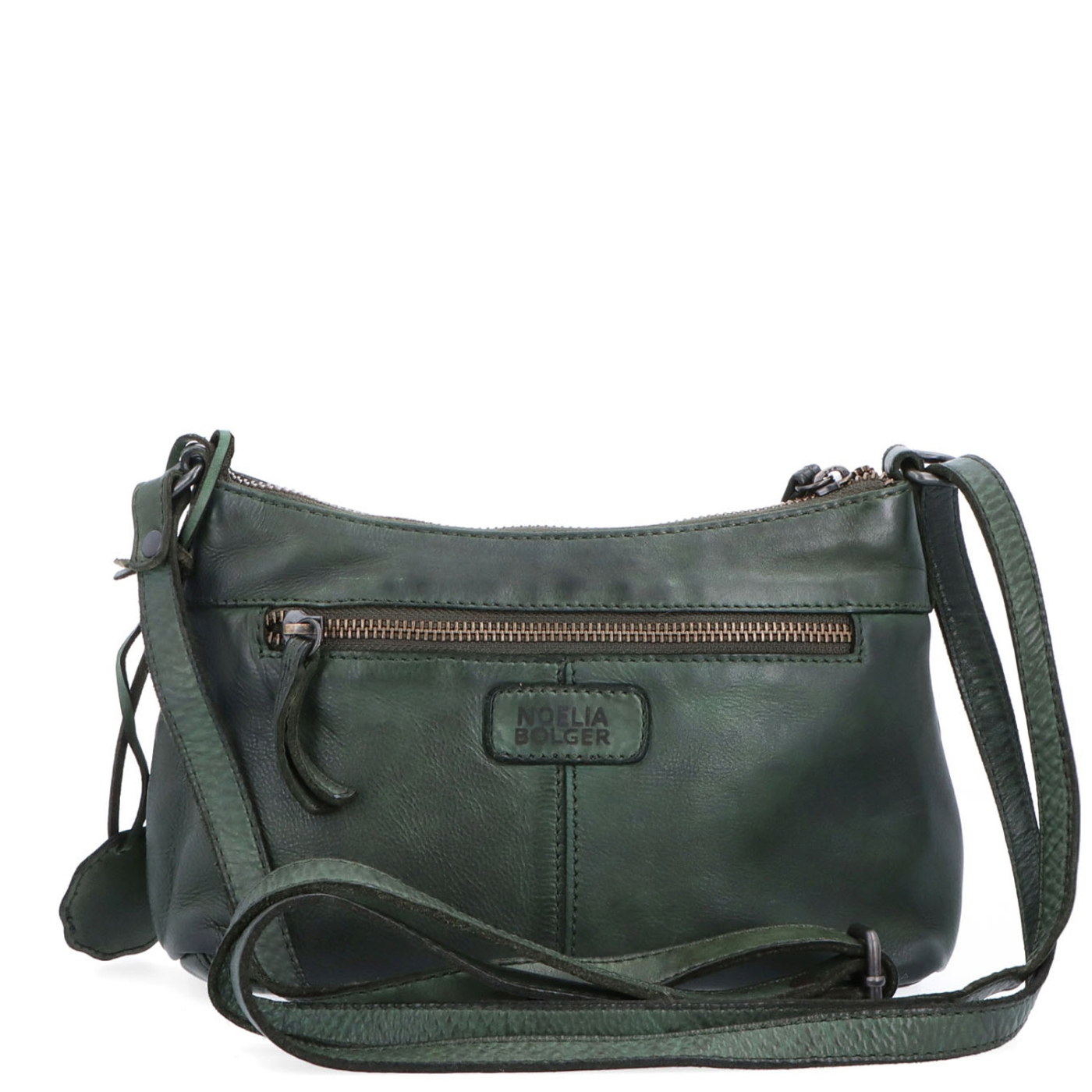 Praktická kožená crossbody na každý deň Noelia Bolger materiál kože zapínanie na zips farba zelená veľkosť malá NB 2406 ZE Zozadu