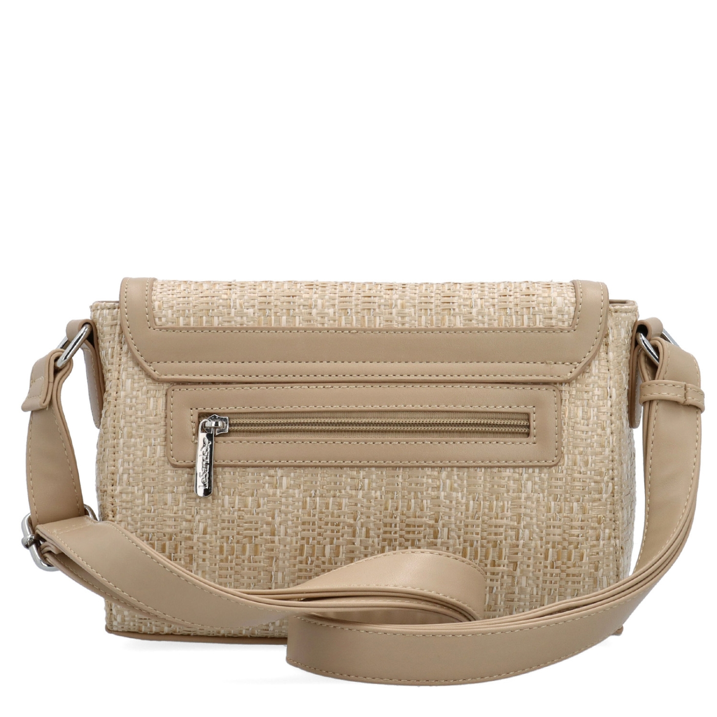 Crossbody kabelka s klopou v slamenom štýle Le Sands materiál syntetická koža zapínanie s chlopňou farba béžová veľkosť malá 4618 BE Zozadu