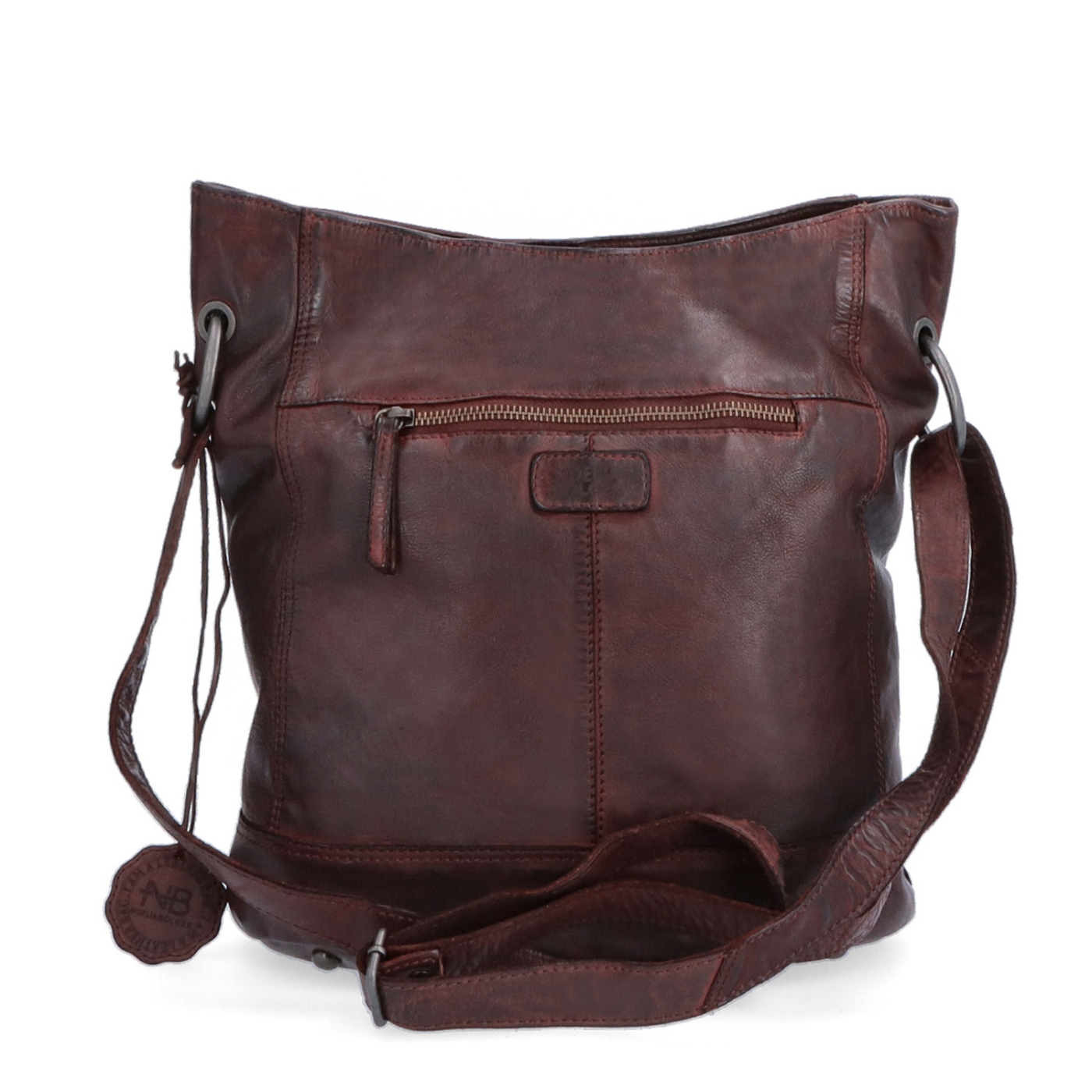 Kožená crossbody kabelka s dizajnovým prešívaním Noelia Bolger materiál kože zapínanie na zips farba vínová veľkosť stredná NB 2089 BO Zozadu