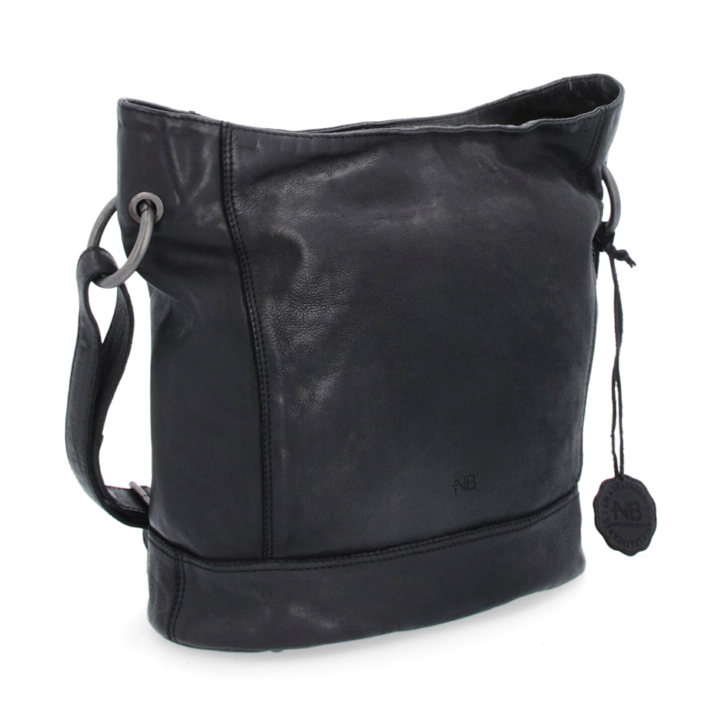 Kožená crossbody kabelka s dizajnovým prešívaním Noelia Bolger materiál kože zapínanie na zips farba čierna veľkosť stredná NB 2089 C