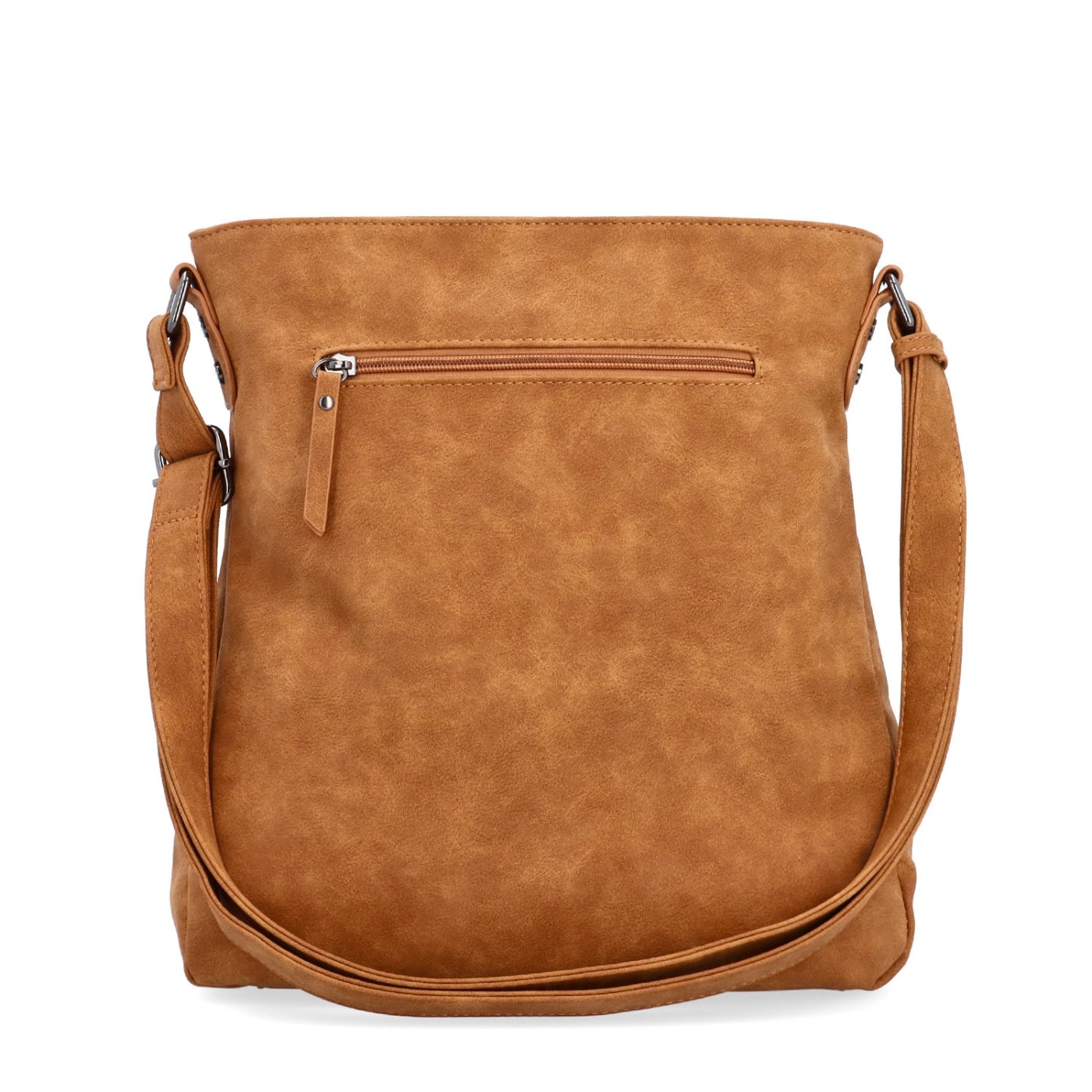 Štýlová crossbody kabelka s čistým dizajnom Tangerin materiál syntetická koža zapínanie na zips farba koňaková veľkosť stredná 1101 KO Zozadu