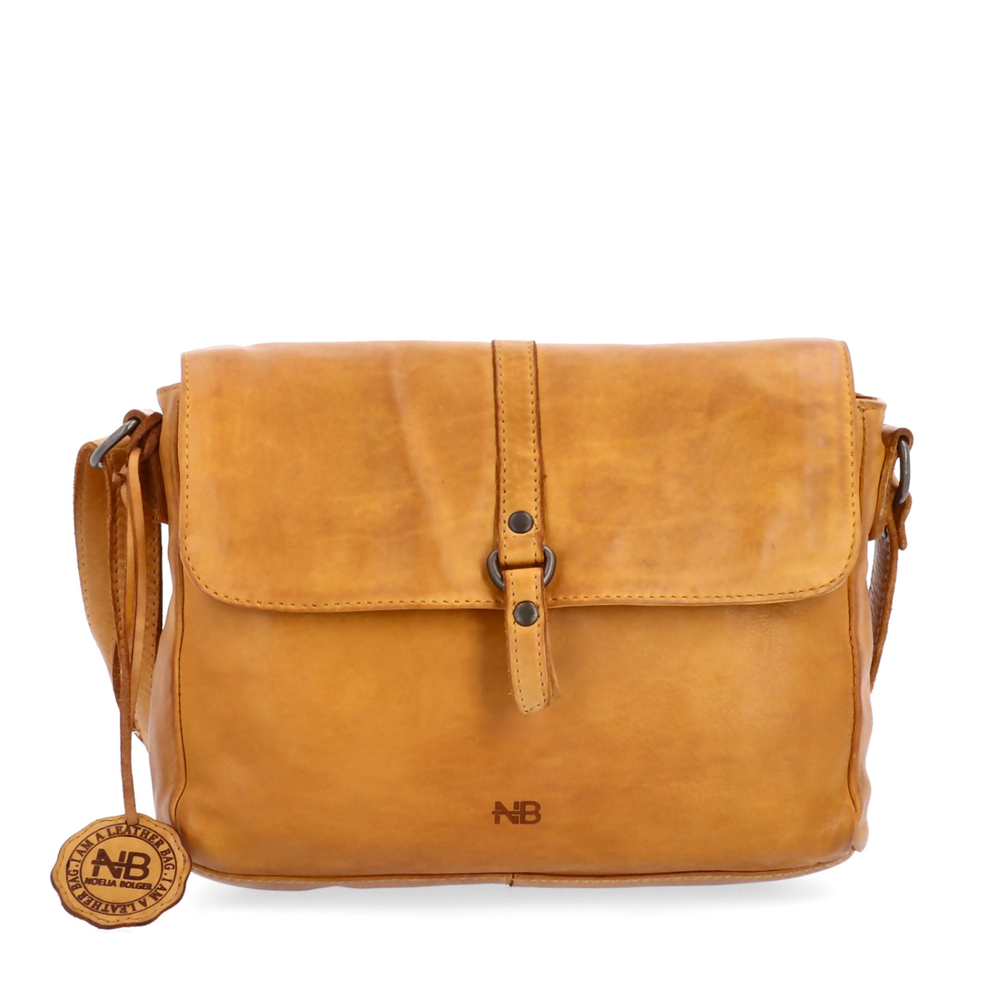 Kožená crossbody kabelka s chlopňou Noelia Bolger materiál kože zapínanie s chlopňou farba žltá veľkosť stredná NB 2416 ZLU Spredu
