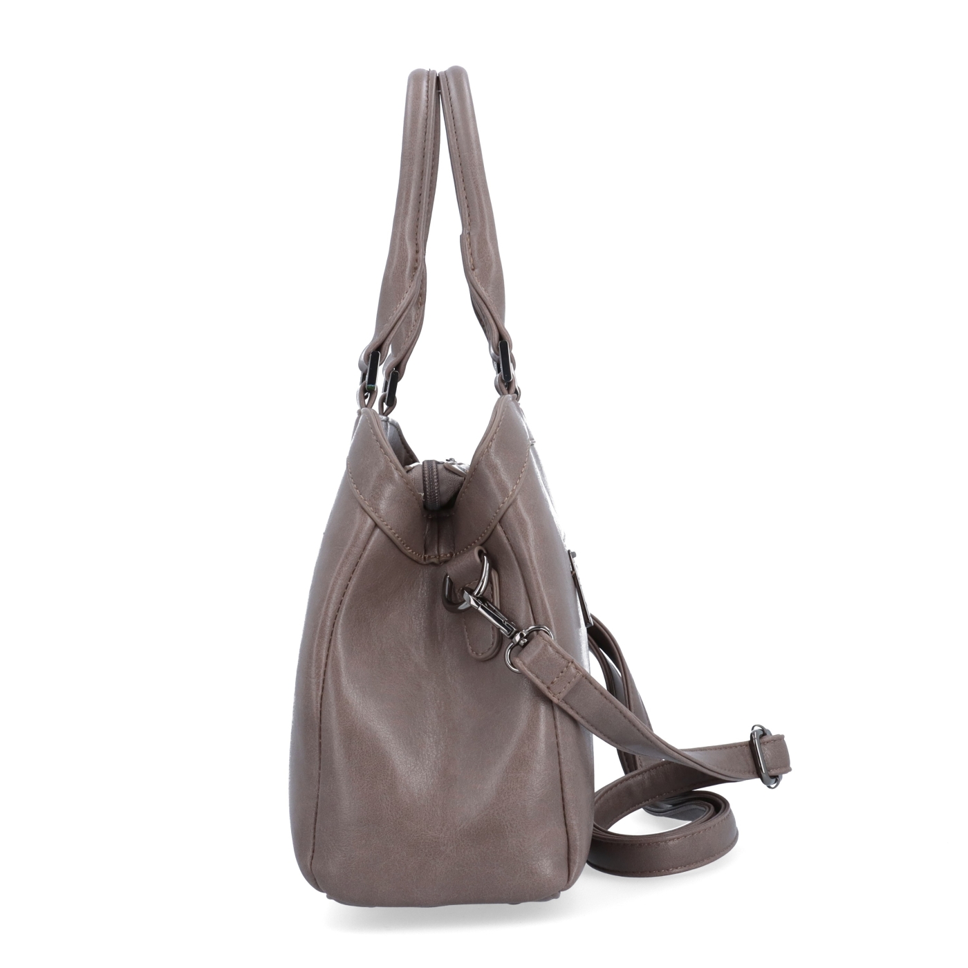 Elegantná kabelka do ruky aj cez rameno Le Sands materiál syntetická koža zapínanie na zips farba taupe veľkosť stredná 7729 T Z boku