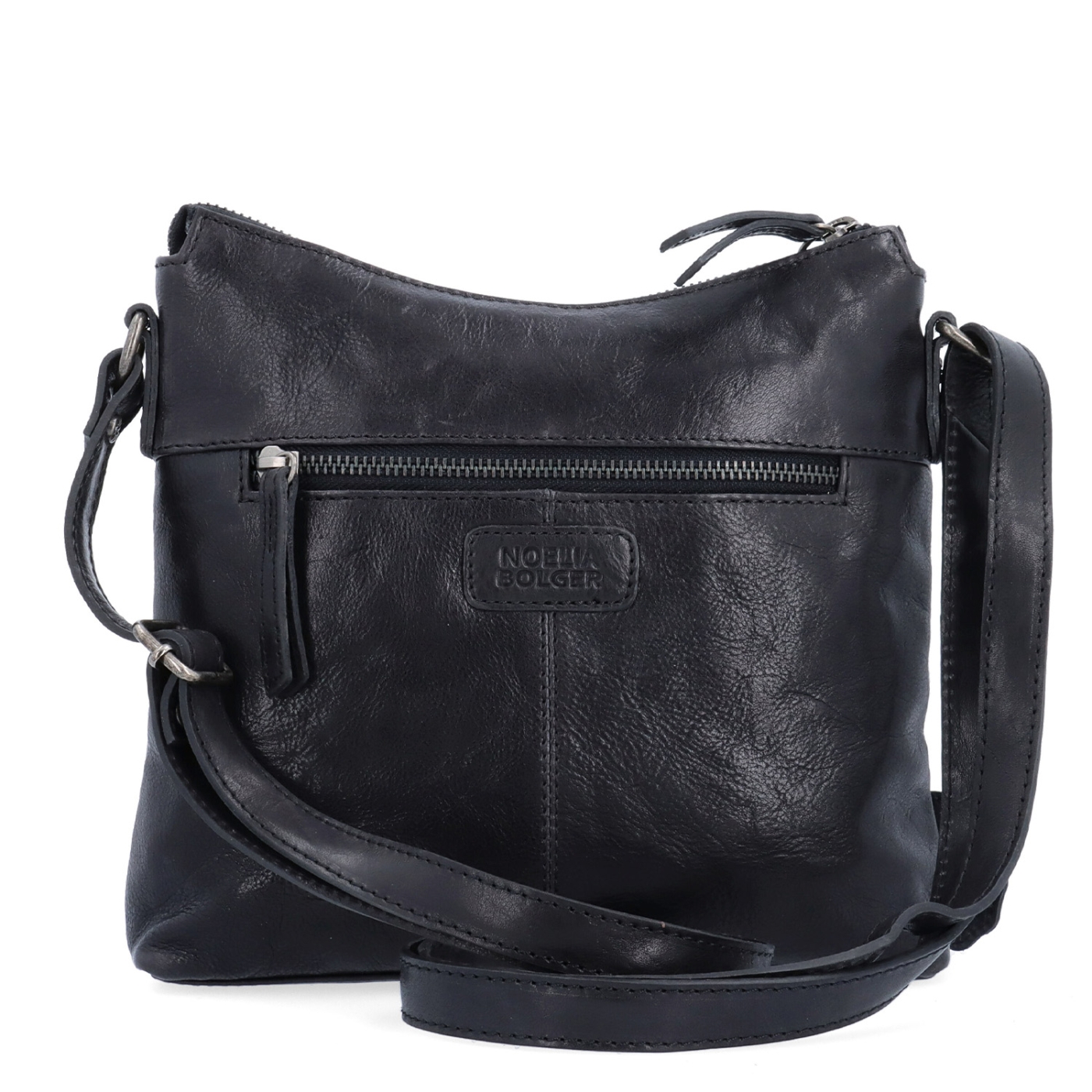 Kožená crossbody kabelka s príveskom Noelia Bolger materiál kože zapínanie na zips farba čierna veľkosť malá NB 3100 C Zozadu