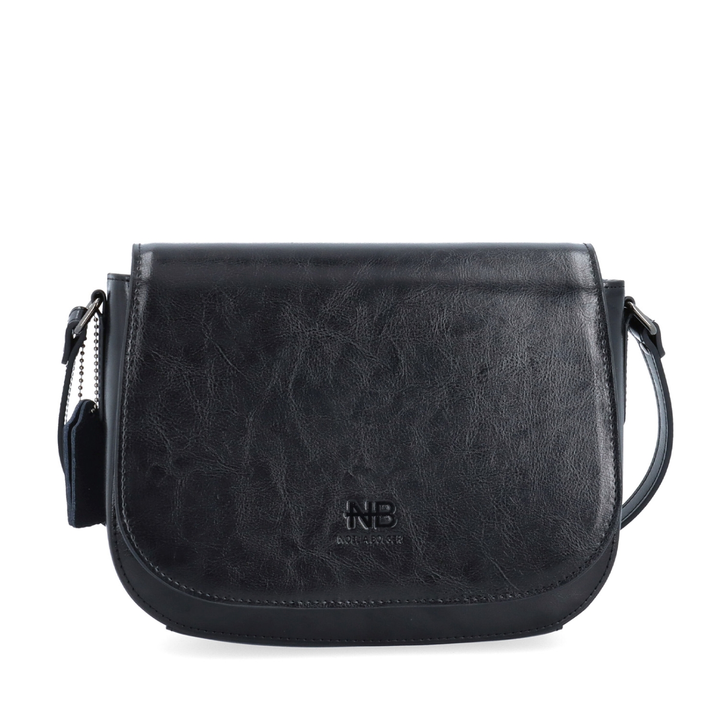 Elegantná kožená crossbody kabelka s chlopňou Noelia Bolger materiál kože zapínanie s chlopňou farba čierna veľkosť malá NB 0117 C Spredu