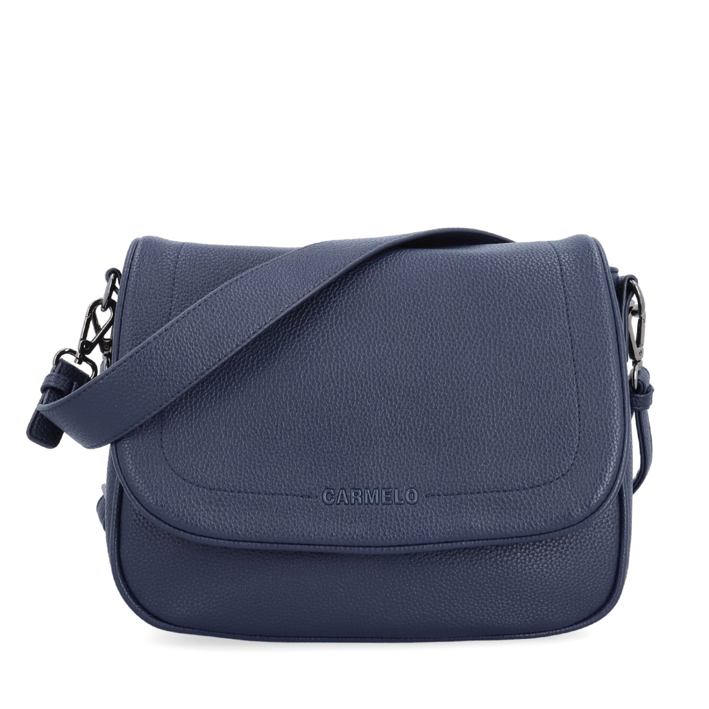 Dámska crossbody kabelka s jemnou štruktúrou Carmelo materiál syntetická koža zapínanie s chlopňou farba modrá veľkosť stredná 4361 TM Spredu