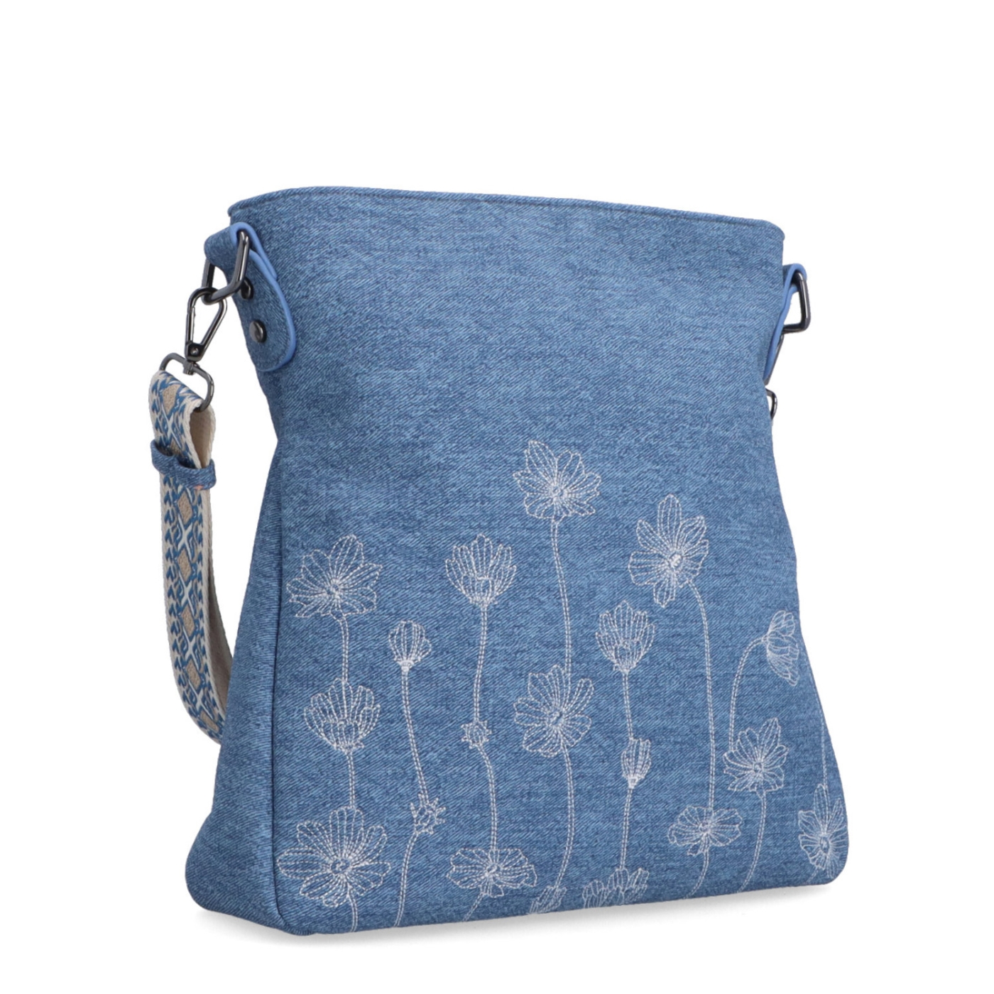 Priestranná crossbody taška s odnímateľným popruhom Indee materiál syntetická koža zapínanie na zips farba modrá veľkosť stredná 6336 M