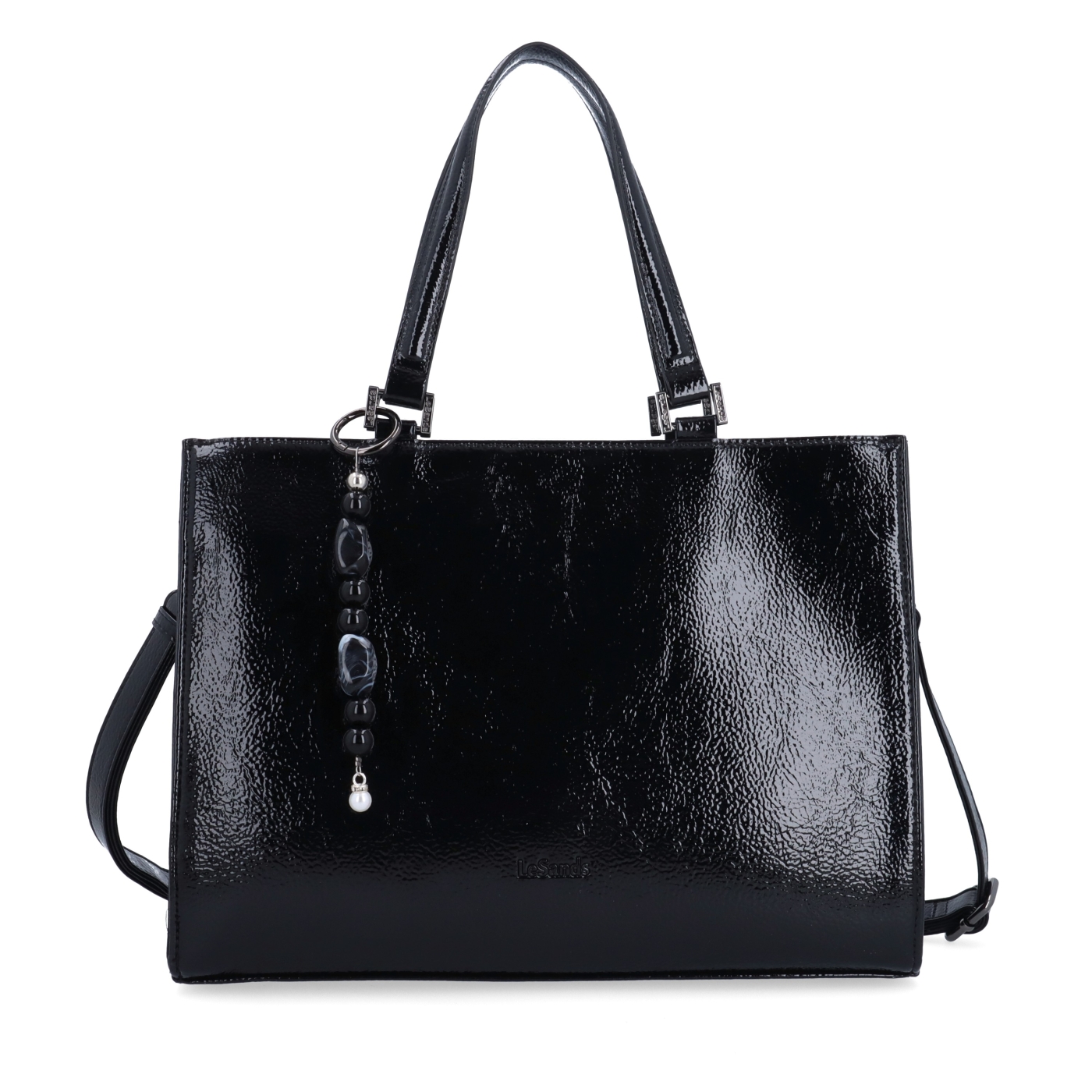 Kabelka do ruky s odnímateľným crossbody popruhom a príveskom Le Sands Le Sands materiál syntetická koža zapínanie na zips farba čierna veľkosť stredná 4638 C Spredu