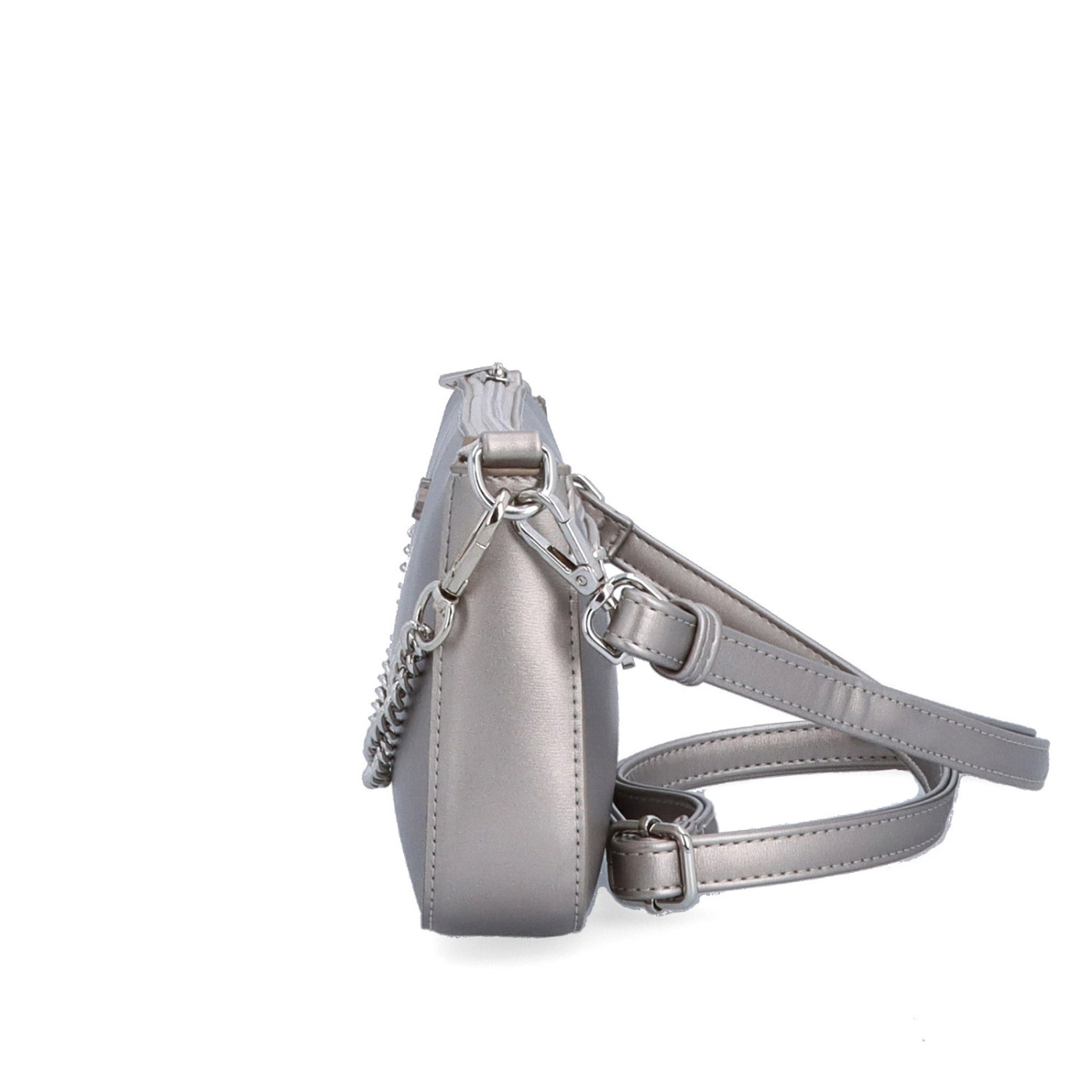 Malá crossbody kabelka s ozdobnou retiazkou Le Sands materiál syntetická koža zapínanie na zips farba metalíza veľkosť malá 7714 STR Z boku