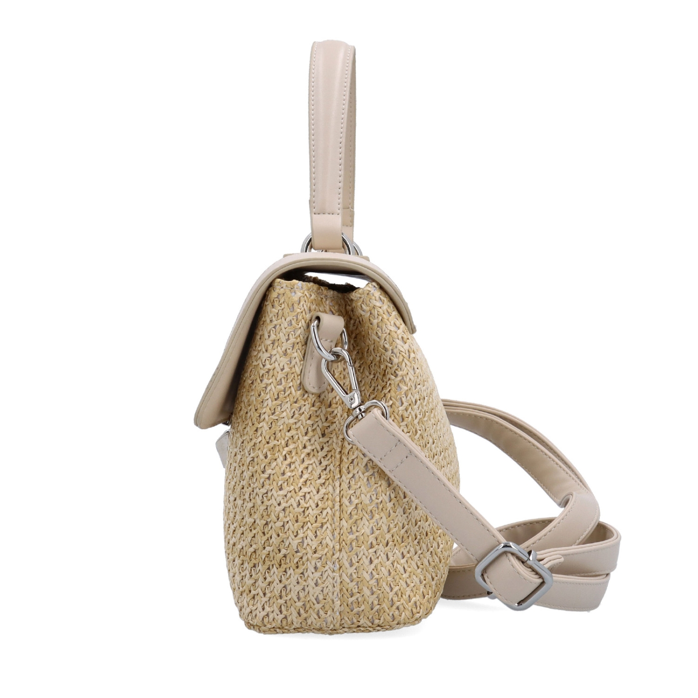 Elegantná straw kabelka do ruky i crossbody Le Sands materiál syntetická koža zapínanie na zámoček farba béžová veľkosť malá 4615 BE Z boku