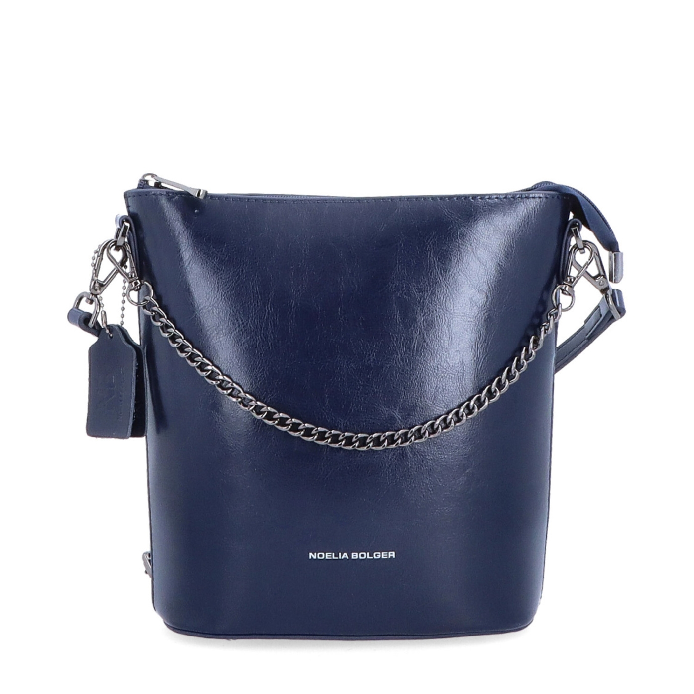 Elegantná kožená crossbody s retiazkou Noelia Bolger materiál kože zapínanie na zips farba modrá veľkosť malá NB 0048 TM Spredu
