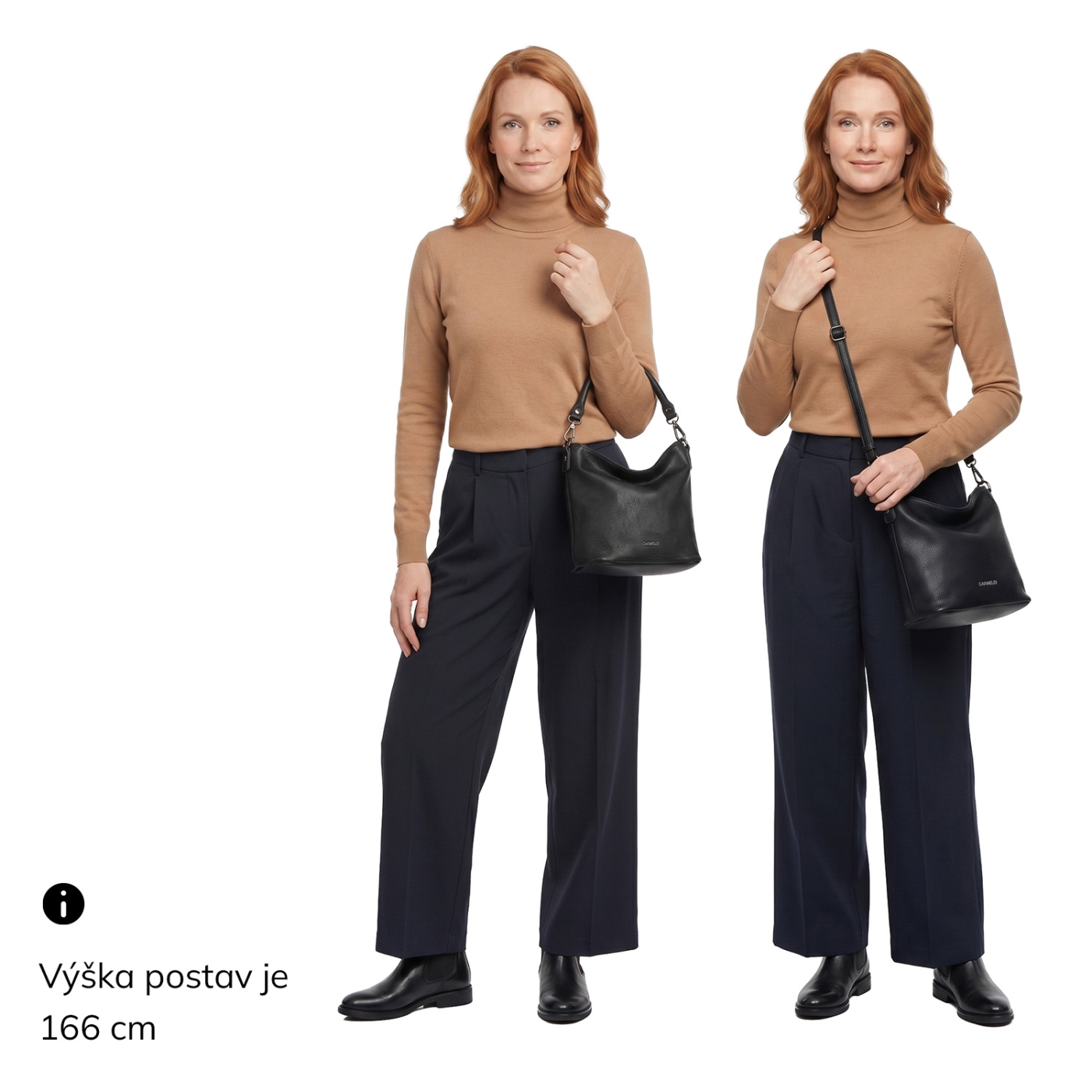 Elegantná kabelka s odnímateľnými popruhmi Carmelo materiál syntetická koža zapínanie na zips farba čierna veľkosť malá 4603 C Na postave