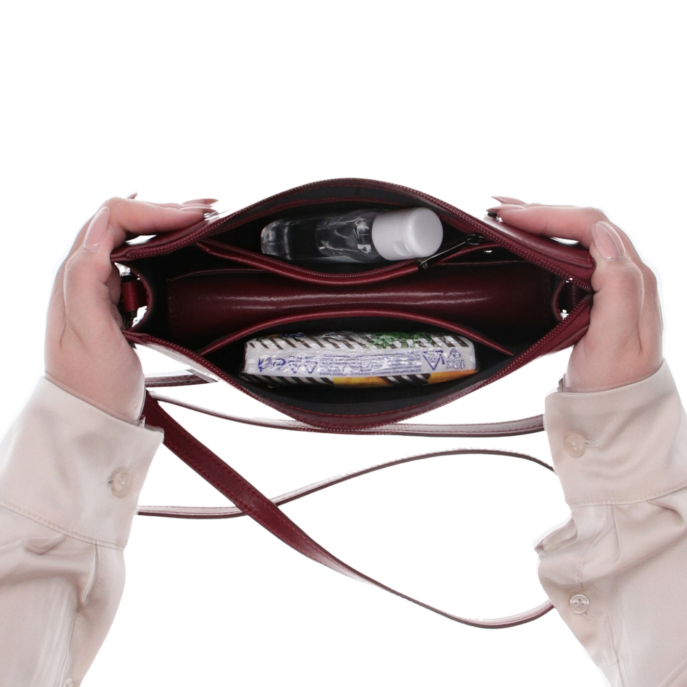 Malá kožená crossbody kabelka Noelia Bolger materiál kože zapínanie na zips farba červená veľkosť malá NB 0046 TCV Vnútro