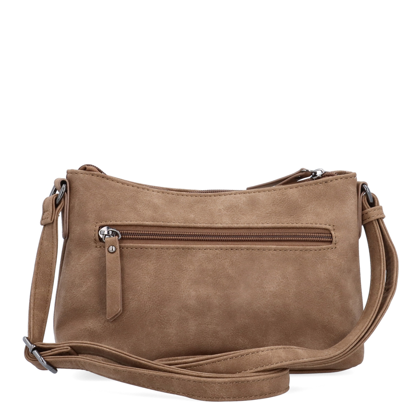 Malá elegantná crossbody kabelka Tangerin materiál syntetická koža zapínanie na zips farba taupe veľkosť malá 1109 T Zozadu