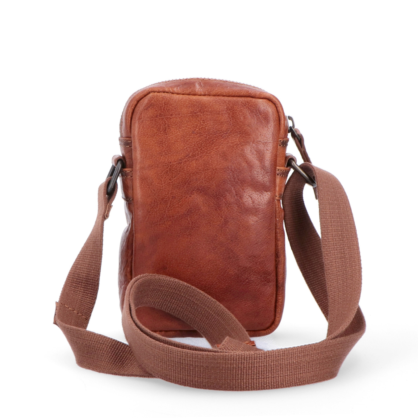 Malá kožená crossbody Poyem materiál kože zapínanie na zips farba koňaková veľkosť malá 2220 Poyem KO Zozadu