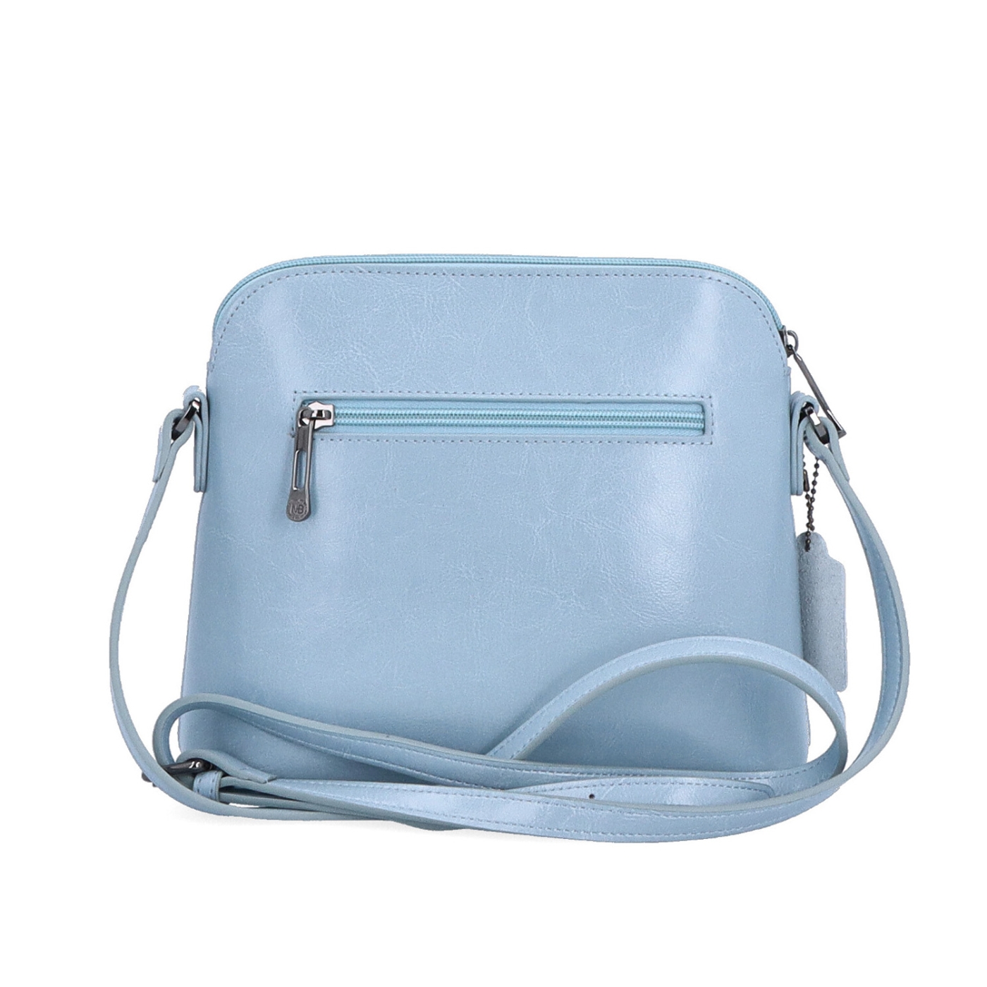 Elegantná kožená crossbody k šatám aj saku Noelia Bolger materiál kože zapínanie na zips farba modrá veľkosť malá NB 0078 SM Zozadu