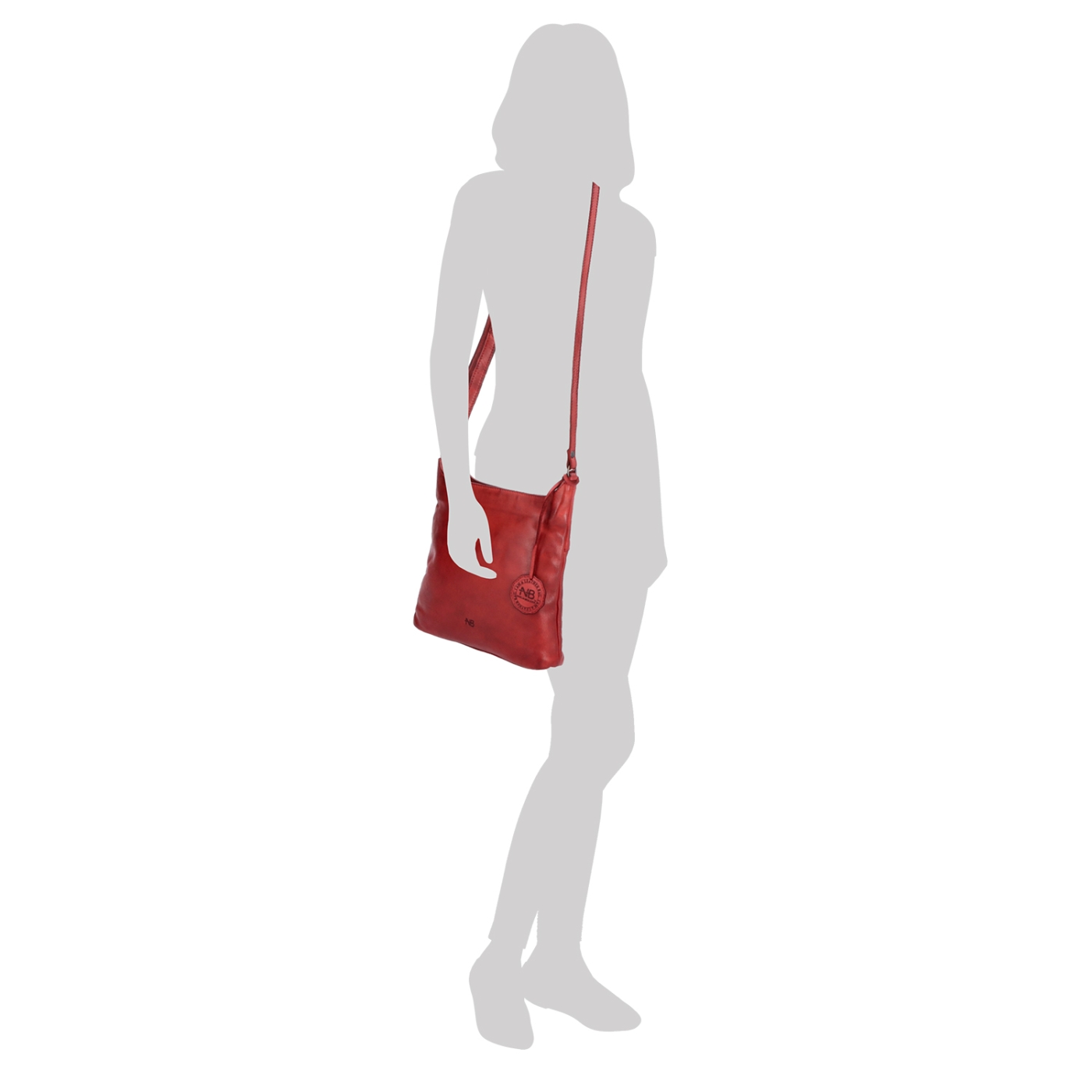 Kožená crossbody kabelka na každý deň Noelia Bolger materiál kože zapínanie na zips farba červená veľkosť malá NB 2404 CV Na postave