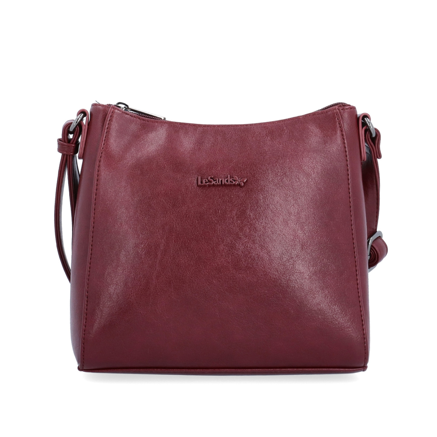 Minimalistická crossbody kabelka do mesta Le Sands materiál syntetická koža zapínanie na zips farba vínová veľkosť malá 7706 BO Spredu