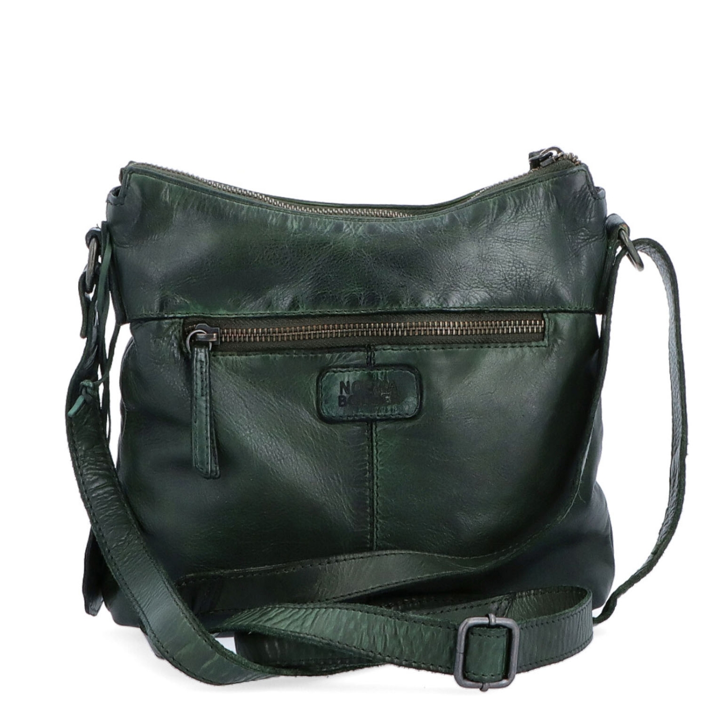 Kožená crossbody kabelka s moderným dizajnom Noelia Bolger materiál kože zapínanie na zips farba zelená veľkosť malá NB 2400 ZE Zozadu