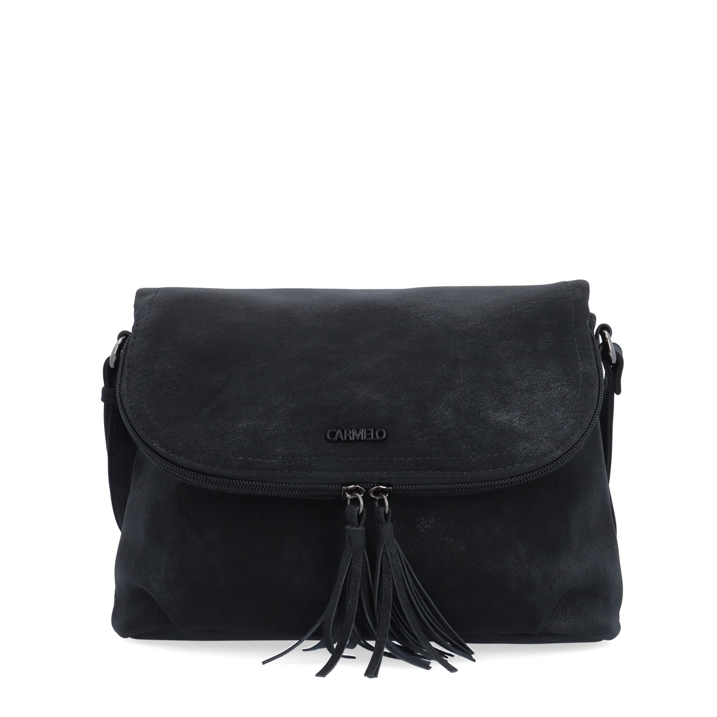 Štýlová crossbody kabelka s praktickou klopou Carmelo materiál syntetická koža zapínanie na zips farba čierna veľkosť malá 4661 C Spredu