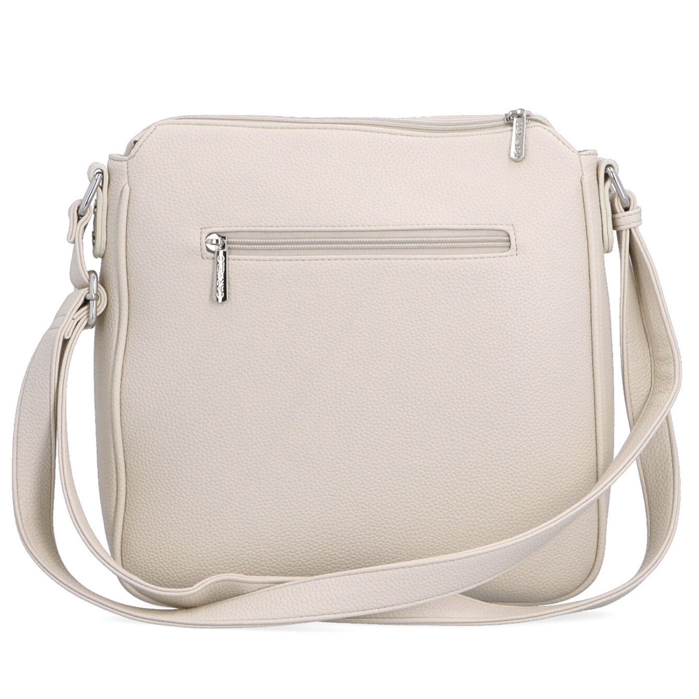 Stredná crossbody kabelka s predným vreckom na cvoček Carmelo materiál syntetická koža zapínanie na zips farba béžová veľkosť stredná 4331 BE Zozadu
