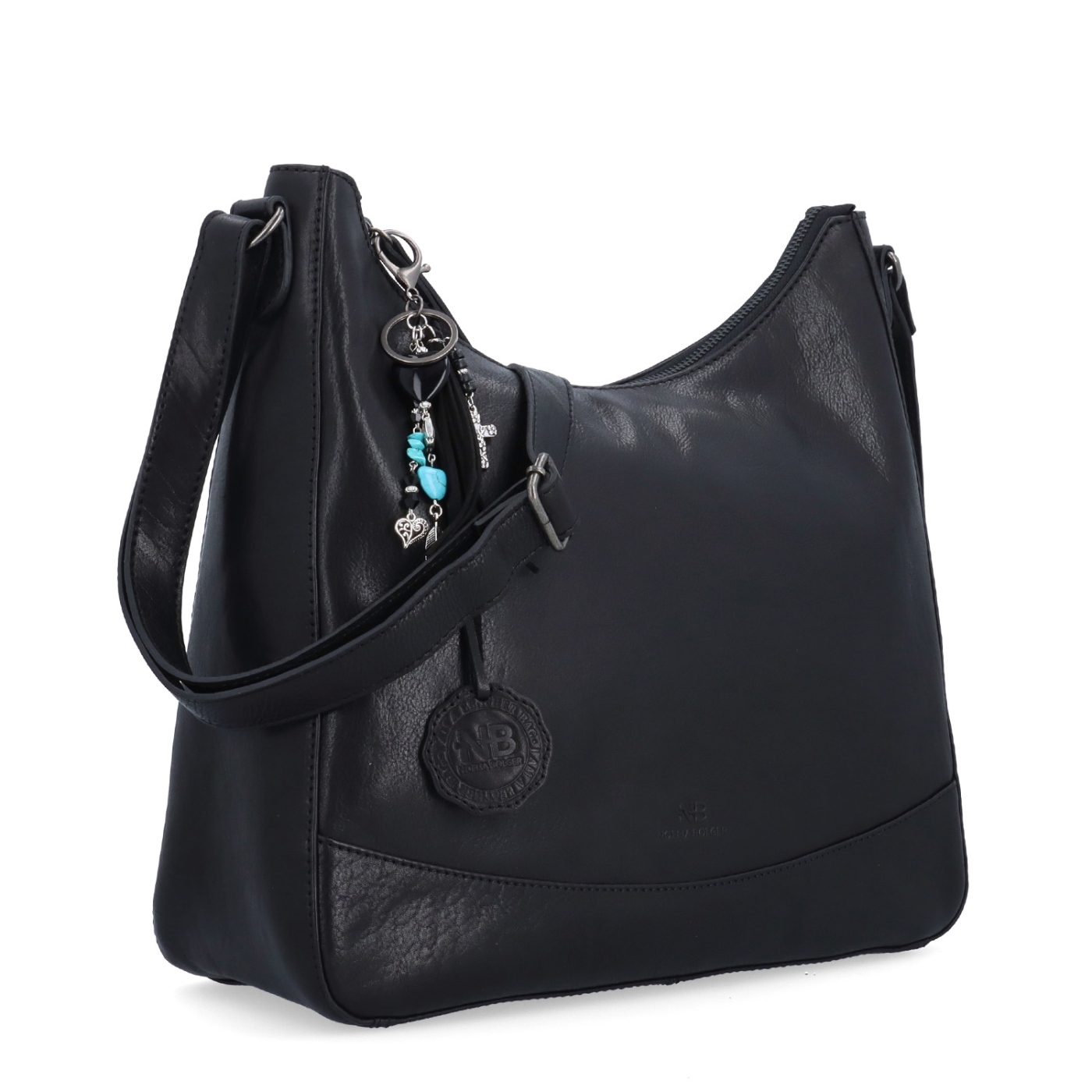 Kožená crossbody kabelka s moderným príveskom Noelia Bolger materiál kože zapínanie na zips farba čierna veľkosť stredná NB 3106 C