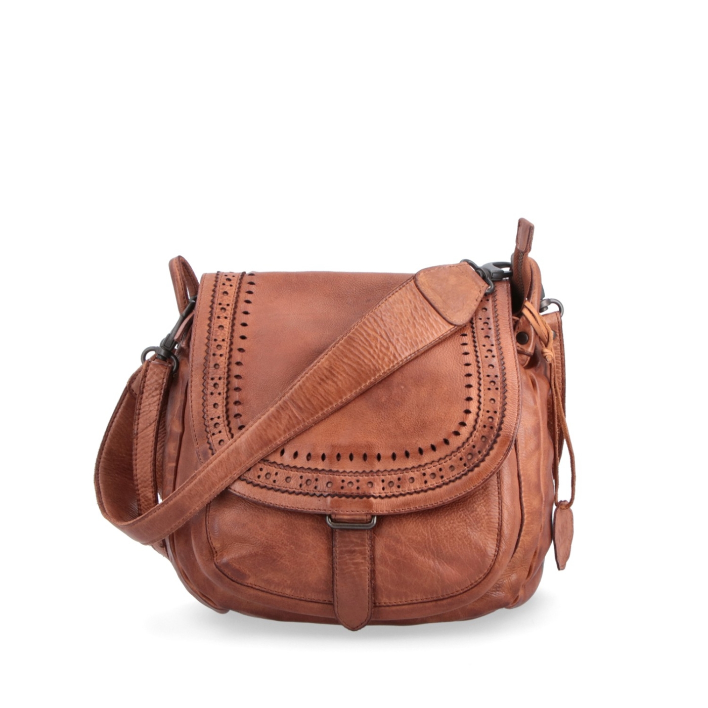 Kožená crossbody kabelka so zdobenou chlopňou Noelia Bolger materiál kože zapínanie s chlopňou farba koňaková veľkosť stredná NB 2030 KO Spredu