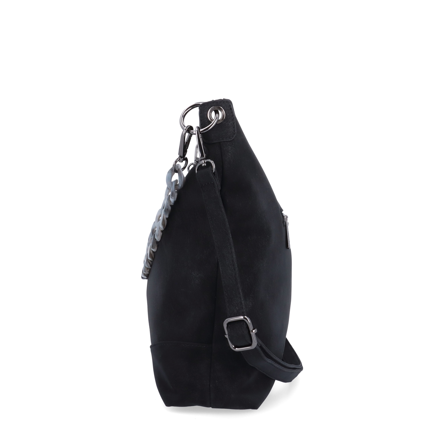 Štýlová crossbody kabelka s odnímateľným reťazom Carmelo materiál syntetická koža zapínanie na zips farba čierna veľkosť stredná 4660 C Z boku
