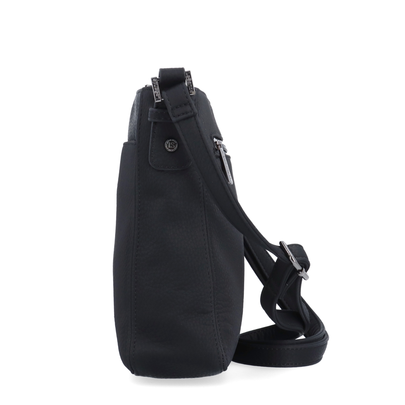 Praktická crossbody kabelka s predným vreckom Le Sands materiál syntetická koža zapínanie na zips farba čierna veľkosť stredná 4653 C Z boku