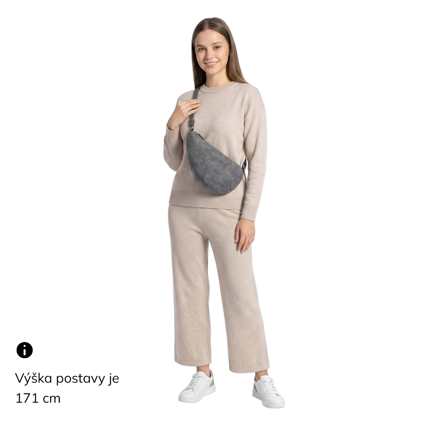 Kabelka typu moonbag zo syntetickej kože Tangerin materiál syntetická koža zapínanie na zips farba sivá veľkosť malá 1111 ANT Na postave