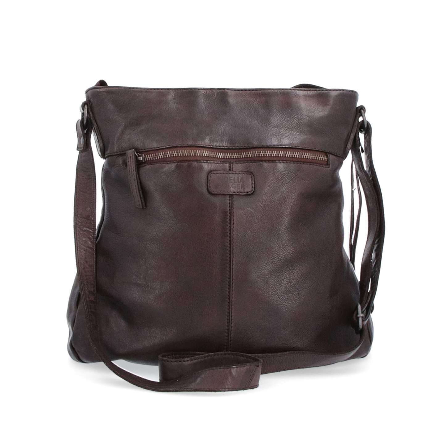 Kožená crossbody s predným vreckom na zips Noelia Bolger materiál kože zapínanie na zips farba hnedá veľkosť stredná NB 2103 H Zozadu