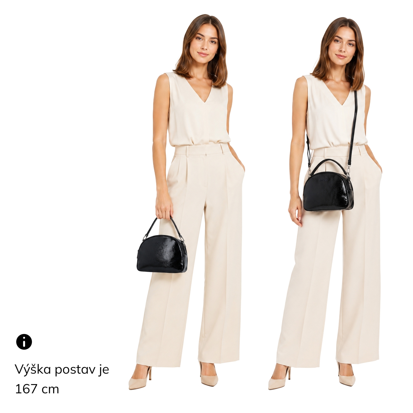 Designová kabelka do ruky i cez rameno Le Sands materiál syntetická koža zapínanie na zips farba čierna veľkosť malá 4644 C Na postave