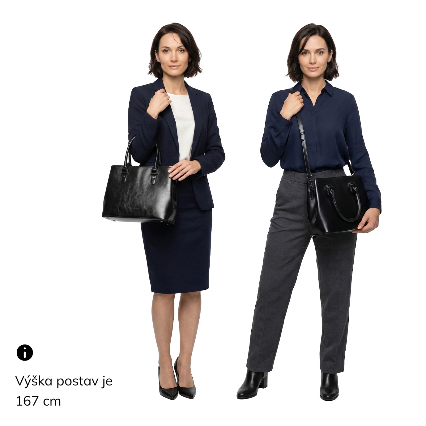 Kožená kabelka do práce a na schôdzky Noelia Bolger materiál kože zapínanie na zips farba čierna veľkosť stredná NB 0113 C Na postave