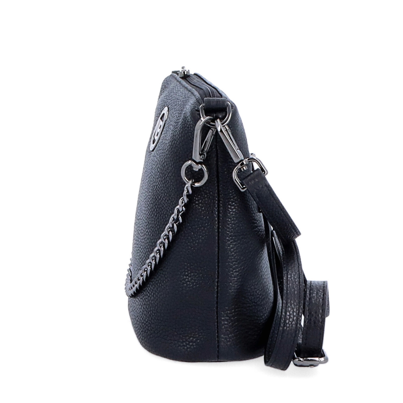 Malá kožená crossbody kabelka s výraznou retiazkou Noelia Bolger materiál kože zapínanie na zips farba čierna veľkosť malá NB 3016 C Z boku