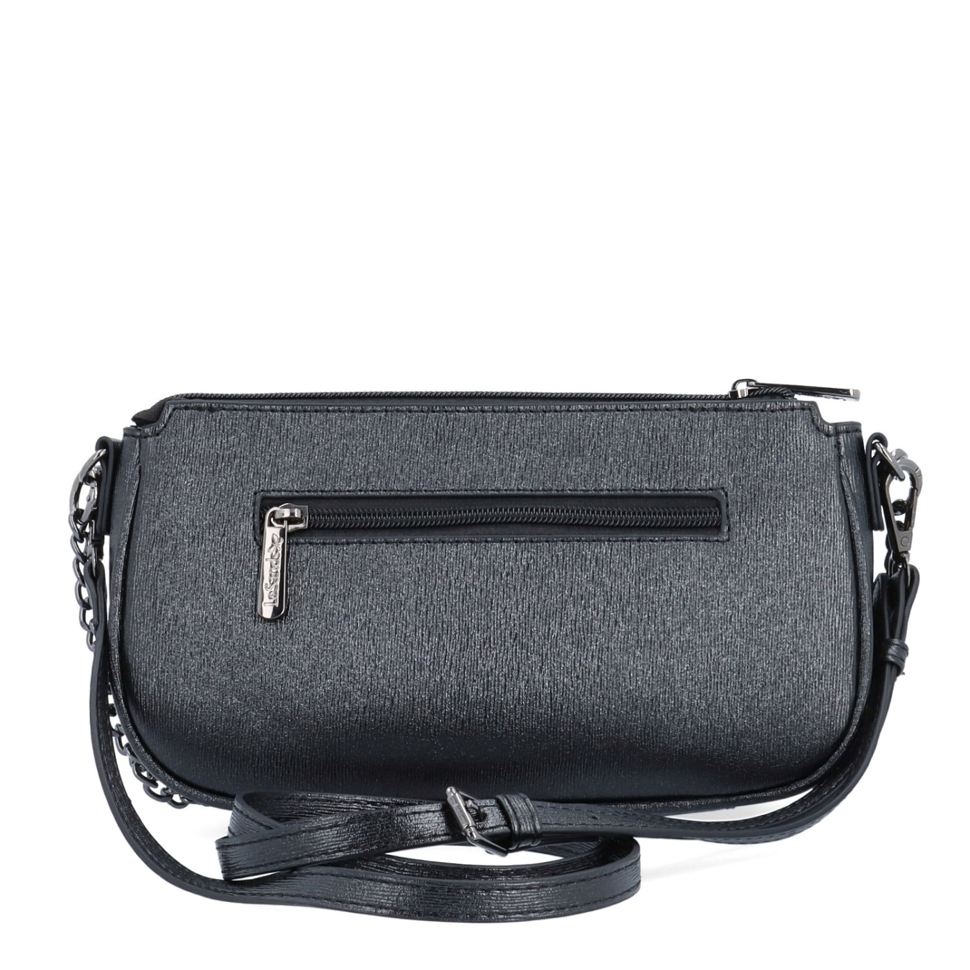 Crossbody kabelka s odnímateľnou kapsičkou a retiazkou Le Sands materiál syntetická koža zapínanie na zips farba čierna veľkosť malá 4609 C Zozadu
