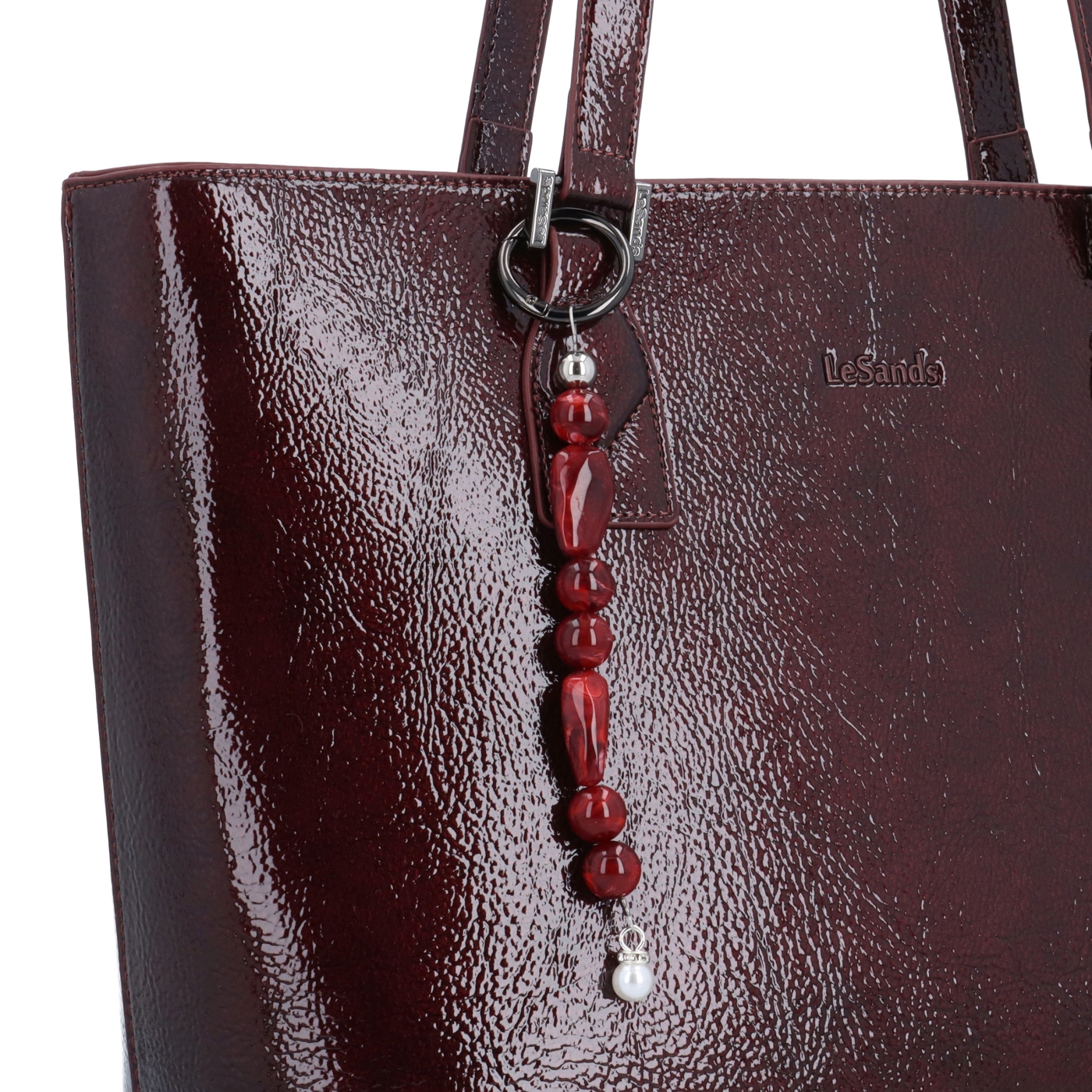 Elegantná kabelka cez rameno s príveskom Le Sands materiál syntetická koža zapínanie na zips farba vínová veľkosť veľká 4645 BO Detail