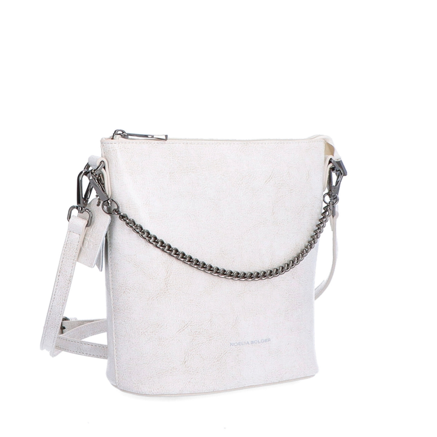 Elegantná kožená crossbody s retiazkou Noelia Bolger materiál kože zapínanie na zips farba biela veľkosť malá NB 0048 OW