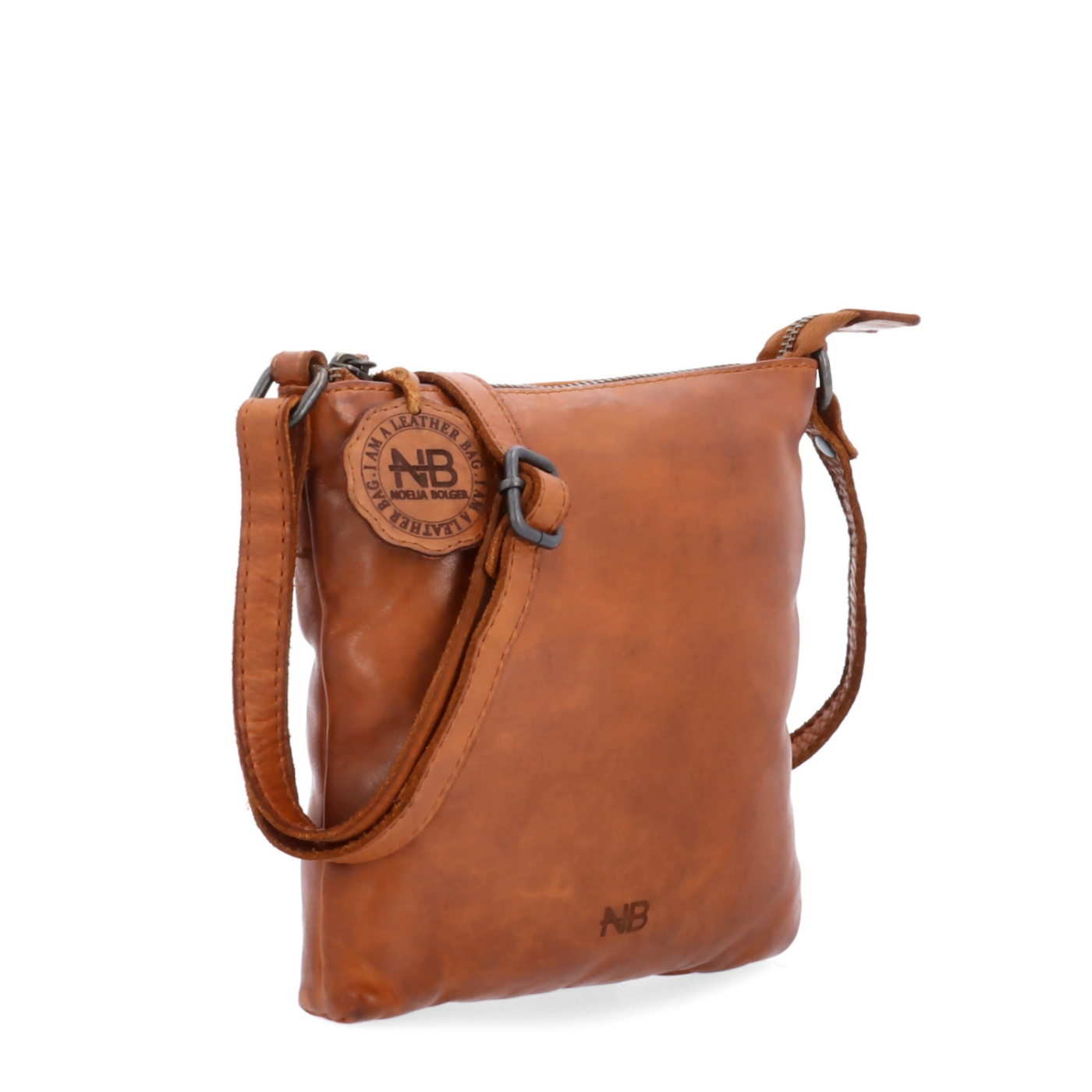 Elegantná kožená crossbody kabelka Noelia Bolger materiál kože zapínanie na zips farba koňaková veľkosť malá NB 2415 KO