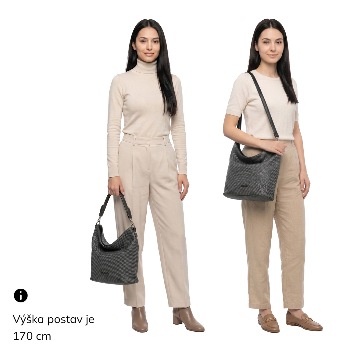 Ležérna kabelka typu hobo s odnímateľnými popruhmi Le Sands materiál syntetická koža zapínanie na zips farba béžová veľkosť stredná 4621 K Na postave