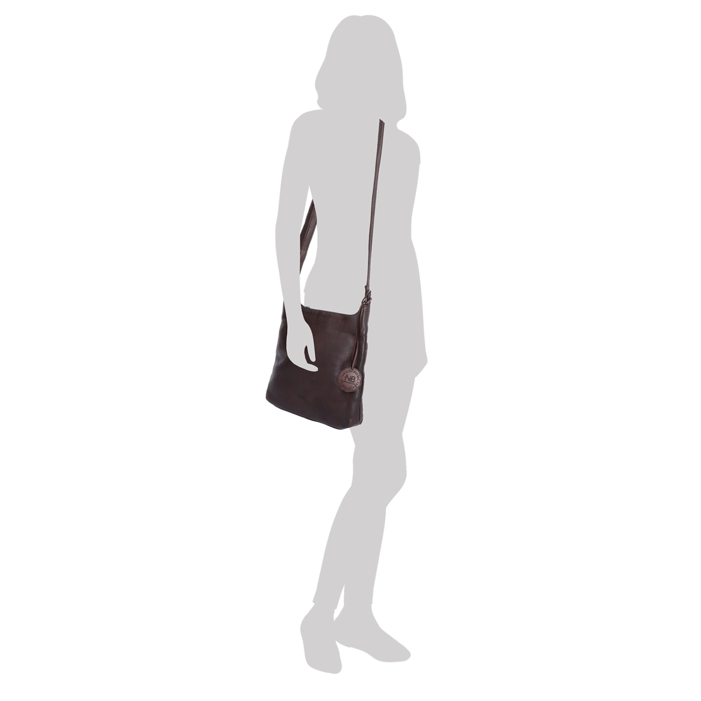 Kožená crossbody kabelka na každý deň Noelia Bolger materiál kože zapínanie na zips farba hnedá veľkosť malá NB 2404 H Na postave