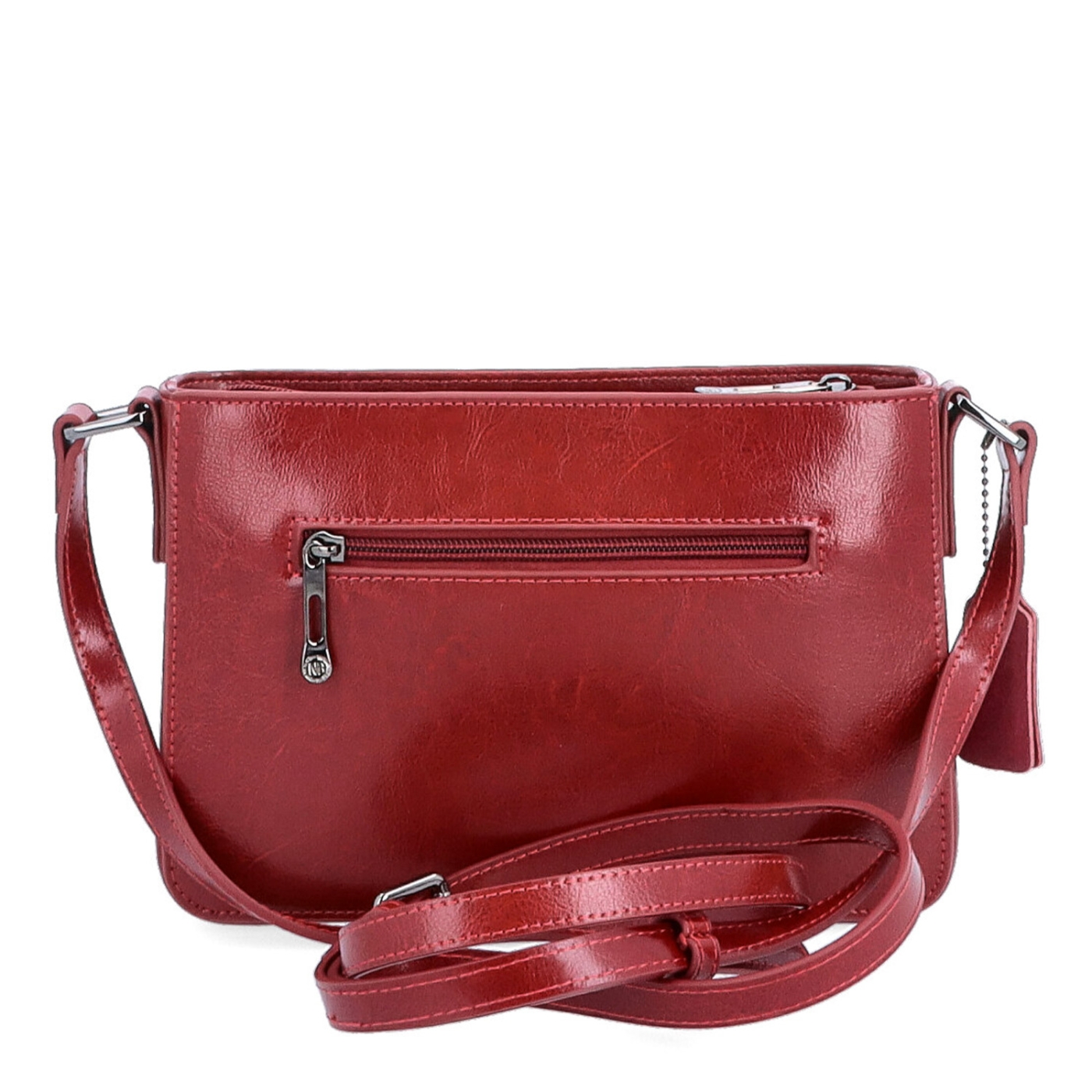 Elegantná, pevnejšia kožená crossbody kabelka Noelia Bolger materiál kože zapínanie na zips farba červená veľkosť malá NB 0103 TCV Zozadu