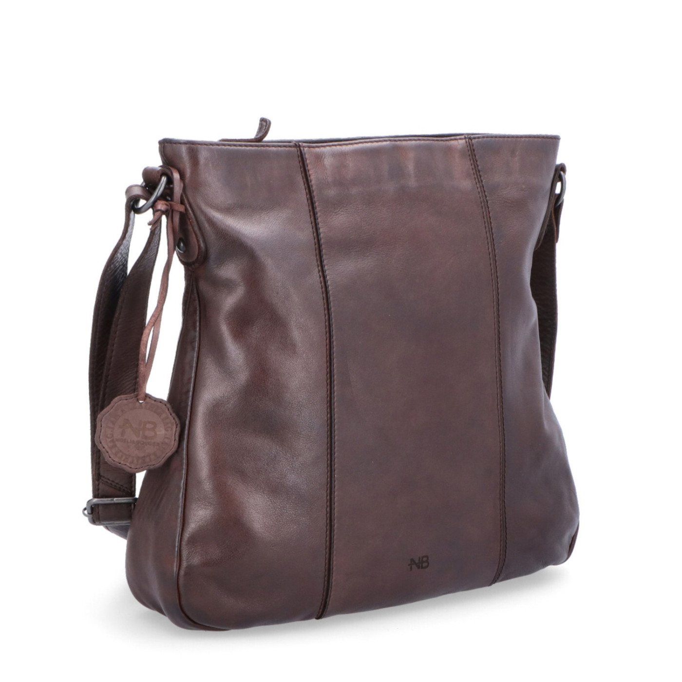 Kožená crossbody kabelka s prešívaním Noelia Bolger materiál kože zapínanie na zips farba hnedá veľkosť stredná NB 2002 H