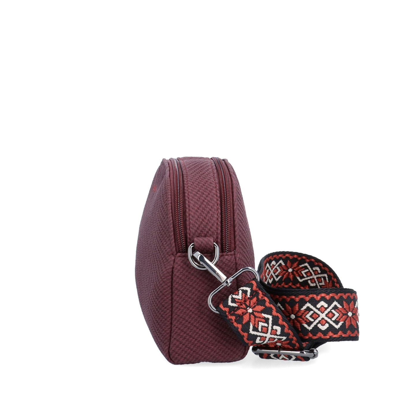 Štýlová crossbody kabelka s textúrovaným povrchom Tangerin materiál syntetická koža zapínanie na zips farba vínová veľkosť malá 4365 BO Z boku