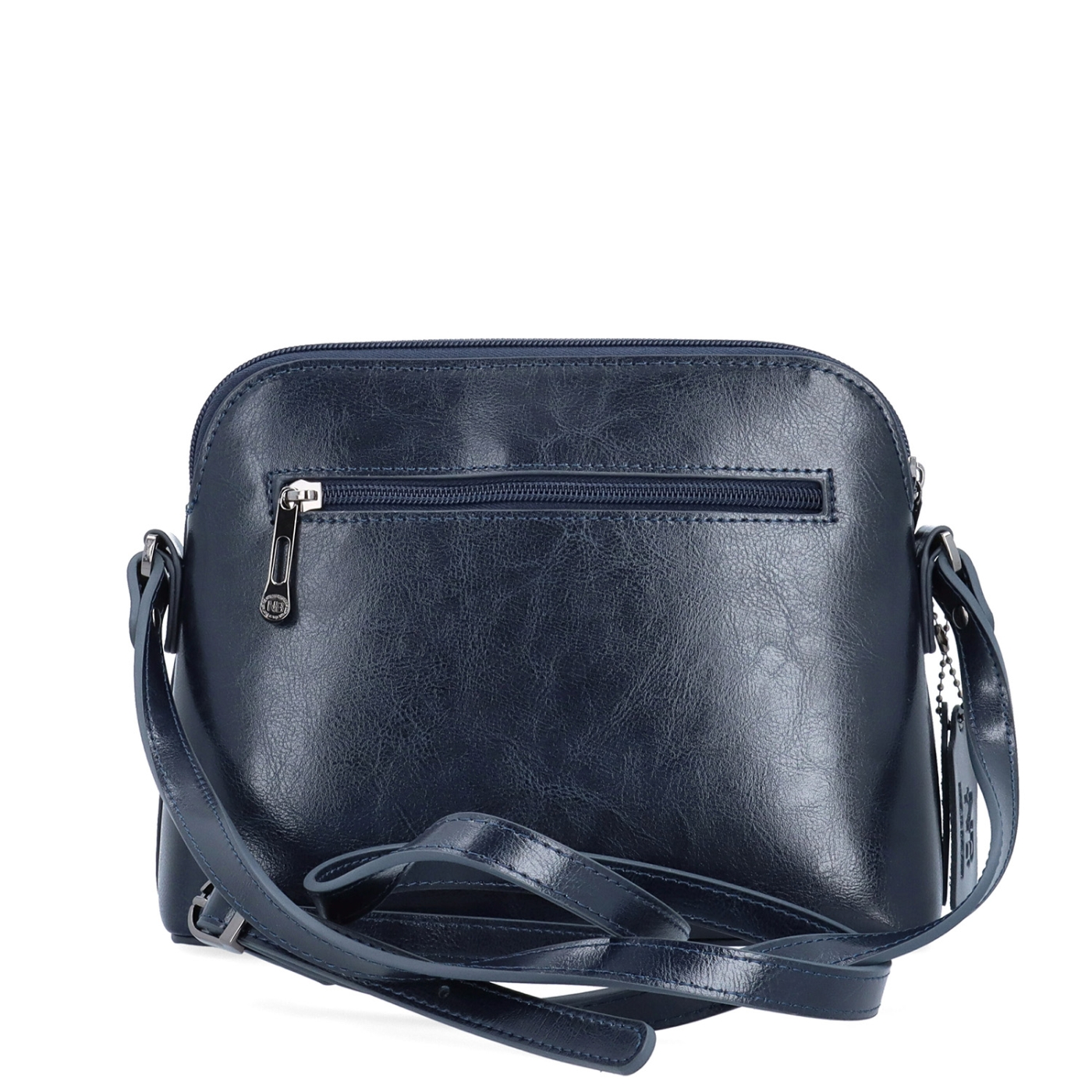 Minimalistická kožená crossbody kabelka na každý deň Noelia Bolger materiál kože zapínanie na zips farba modrá veľkosť malá NB 0116 TM Zozadu