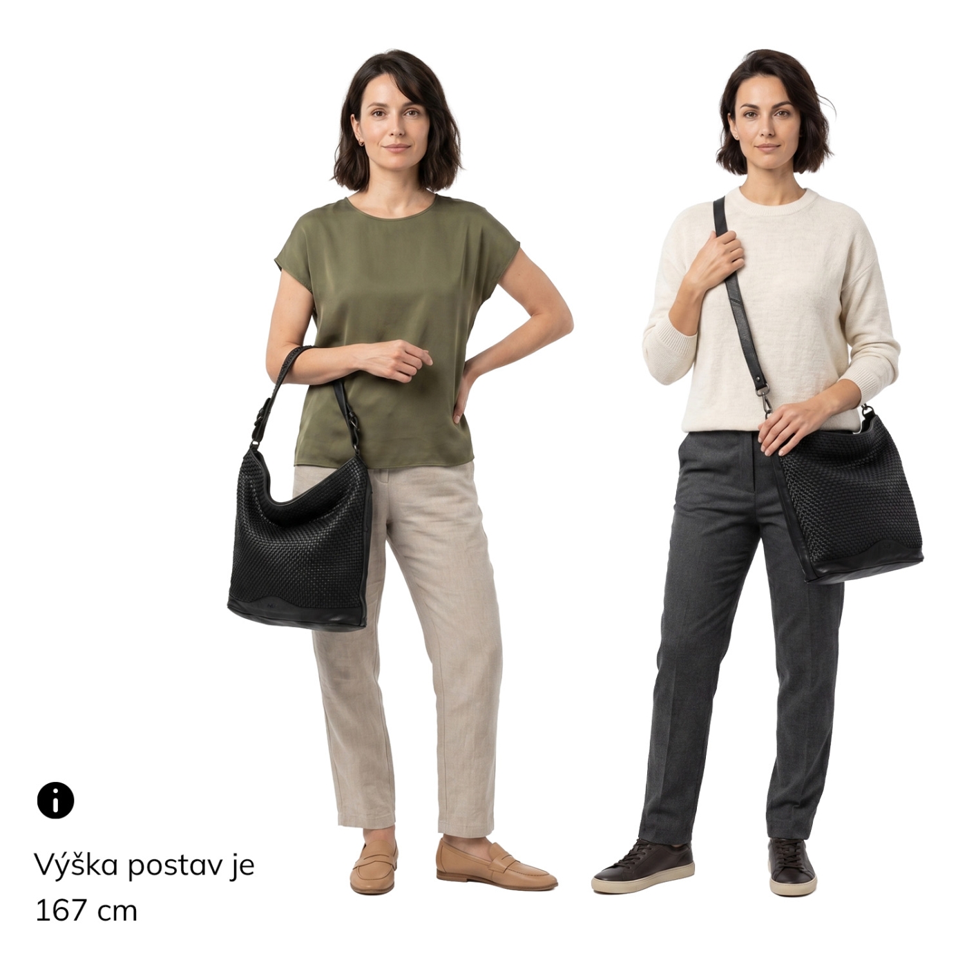 Jemne prepletaná kožená hobo kabelka Noelia Bolger materiál kože zapínanie na zips farba čierna veľkosť stredná NB 2015 C Na postave